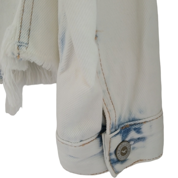 Hollister Jacket Top Destroyed Floral Embroidered Jean Pockets Shacket - Picture 10 of 12
